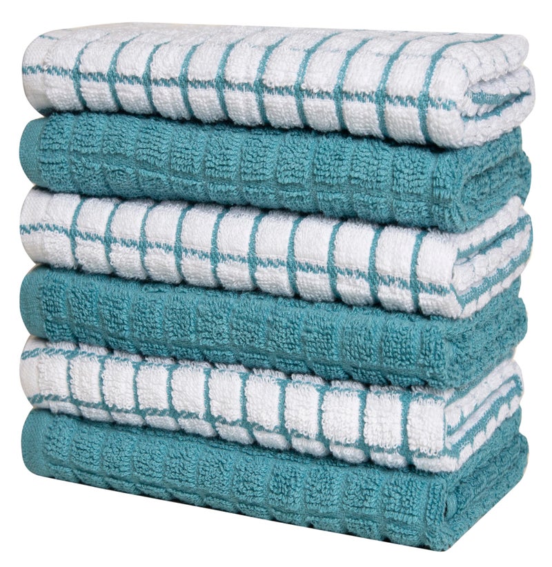 Bumble Towels مناديل مطبخ بامبل | مناديل صحون قطنية 100% مع حلقة للتعليق | 16" × 28" | 380 جرام لكل متر مربع | مجموعة مناديل مطبخ ماصة | 6 عبوات، أكوا - Image 4